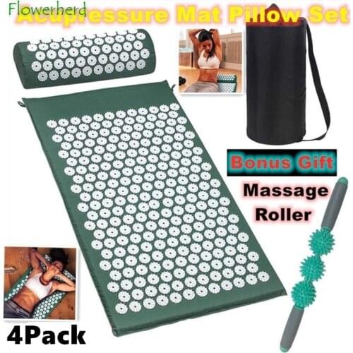 Acupressure Mat and Neck Massgae Pillow Set for Back Pain Relief Stick Pressure Muscle Roller Full Body Yoga Cushion Sciatica