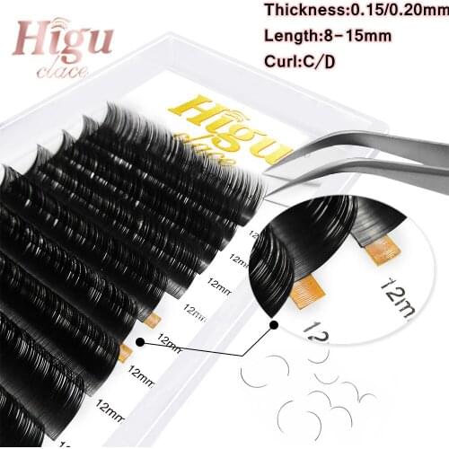 Higuclace 12 Rows Thickness 0.10/0.15mm Faux Mink Eyelashes Individual Eyelash Lashes Soft Eyelash Extension Supplier