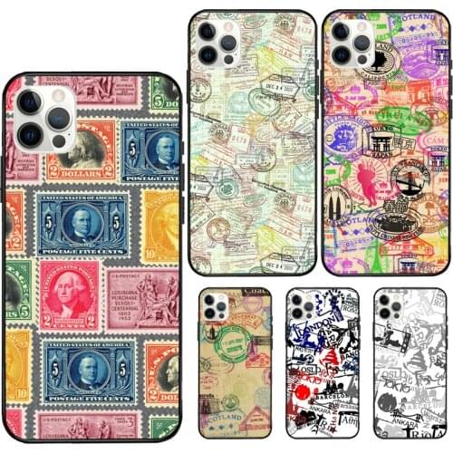 Passport Travel Stamps Rubber Phone Case For iPhone 12 11 Pro Max Mini XS X XR 7 8 Plus SE 2020 Soft Cover Case