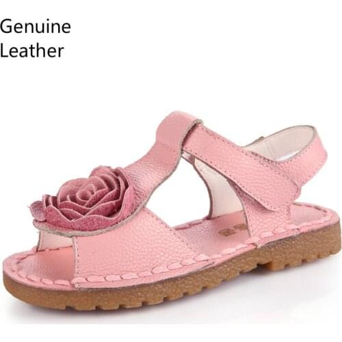 Summer Children Genuine Leather Sandals Toddler Girls Princess Sandals 2019 Kids Soft Bottom Beach Shoes For Baby Casual Flats