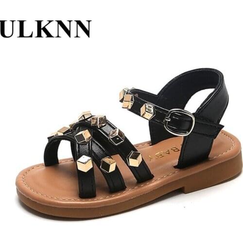 ULKNN Childrens Beach Shoes Baby Girls Rivets Kids Fashion Soft Bottom Sandals Infant Flats Breathable Newest Summer 2021 New
