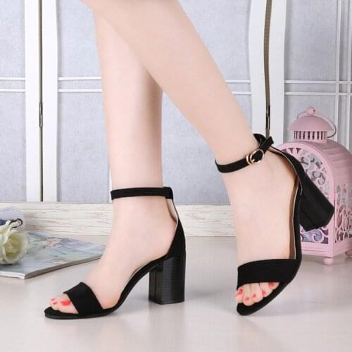 New Arrival Summer Fashion Women Square Heels Sandals Peep Toe Pig Suede Womens High Heels Sandals Office Ladies Shoes
