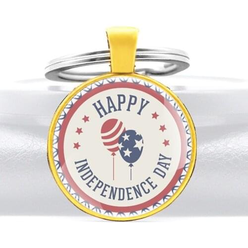Happy Independence Day Glass Dome Metal Key Chain Charm Men Women Key Ring Jewelry Gifts Keychains