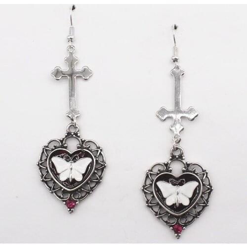 Fashion Cross Heart Whtie Butterfly Drop Earrings Long Trendy Tassel Earrings Women Vacation Jewelry Party Gift