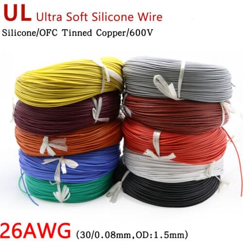 26AWG Silicone Wire 0.14mm Square Insulated Flexible Electrical Cable Heatproof Tinned Copper Silica Gel Soft DIY Cord Test Line