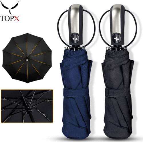3 Folding Fully-Automatic Umbrella Wind Resistant Rain Women Men Gift Parasol Compact Large Travel Business Car 10Ribs Umbrella