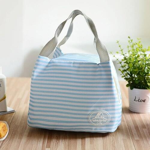 Lunch Bag Insulated Cold Canvas Stripe Picnic Carry Case Thermal Portable Lunch Box Women Kids Men Lunch Box Bag Tote #P2