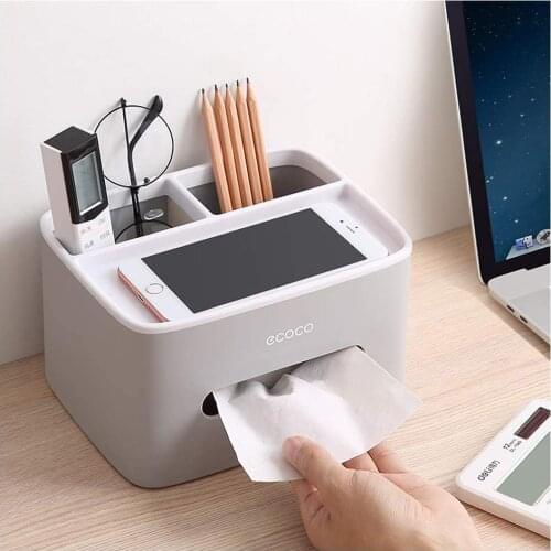 Tissue Box Cover with Multi-Functional Clean Desktop Thick Drop Resistant Tissue Box Holder for Bathroom Bedroom Office