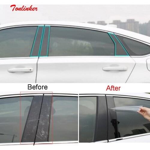 Tonlinker Exterior Car Door Window BC Column Cover Case sticker for HONDA ACCORD 2018-19 Car Styling 6 PCS TPU Cover sticker