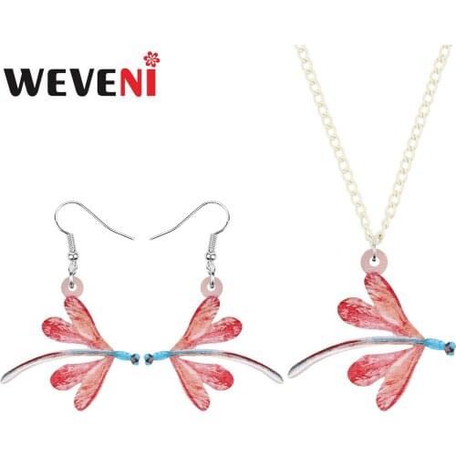 WEVENI Acrylic Sweet Pink Dragonfly Jewelry Sets Novelty Animal Insect Necklace Earrings For WomenTeens Kids Gifts Accessories