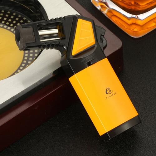 GALINER Cigar Lighter Torch Metal Windproof Portable 1 Flame Jet Lighter Refillable Butane Smoking Accessories Gift Punch Yellow