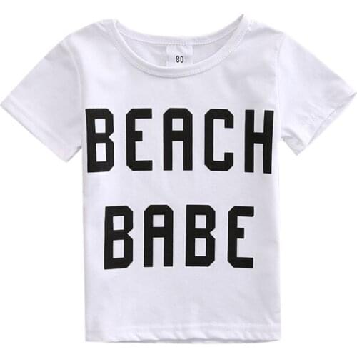 1-6Y Summer Kids Baby Boys Causal T Shirts Letter Print Short Sleeve Cotton White Pullover Tops