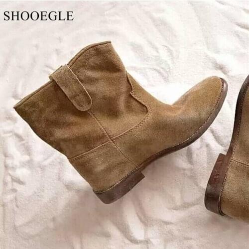 Zapatos Mujer 2019 British Style Ankle Boots For Women Suede Leather Vintage Boots Slip On Motorcycle Boots Autumn Winter Shoes
