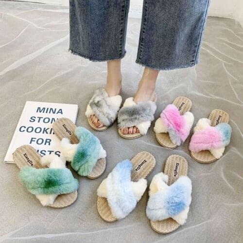 2021 Summer New Fashion Trend Wild Color Matching Indoor Fur Slippers Female Outdoor Non-slip Beach Shoes