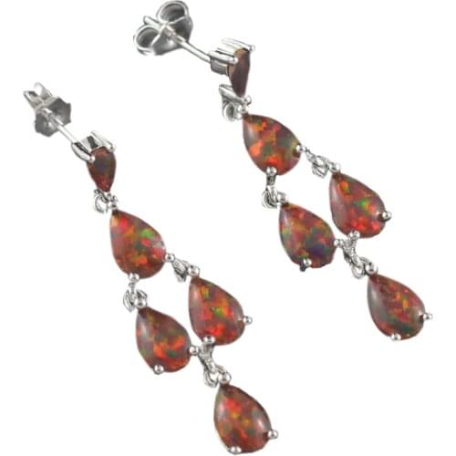 2020 Special Fire Opal Water Drop shaped Silver Plated Earrings for Women OE286