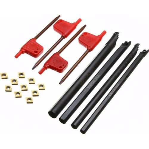 4pcs 6/7/8/10mm SCLCR06 Turning Tool Holder Boring Bar +10pcs CCMT060204 Carbide Inserts With Wrench