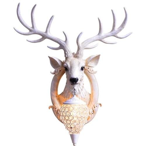 American Retro Antler Led Wall Lamp Art Living Room Background Wall Decoration Resin Deer Lamp Bedroom Dressing Table Wall Lamp