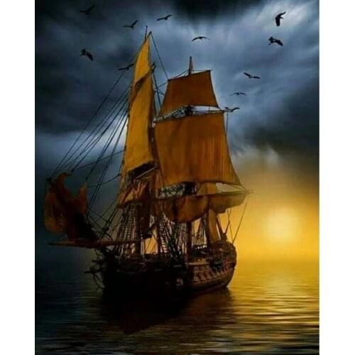 ARMYQZ5D Diamond Painting Painted Boat Landscape Mosaic Embroidery Boat Cross Stitch Round Diamond Square Diamond Diamond Painti