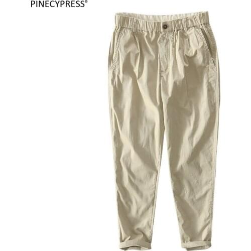 97% Cotton 5% Spandex Men Trousers Anti-static Spring Summer Male Elastic Waist Casual Cropped Ankle Length Man Ninth Pants