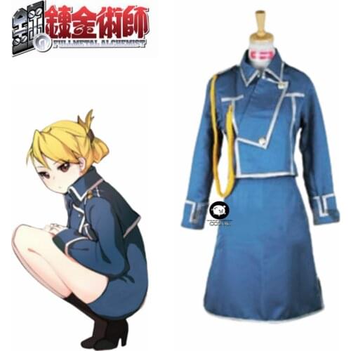 Anime Fullmetal Alchemist Riza Hawkeye Dress uniform Blue Full Set cosplay costume Any Size