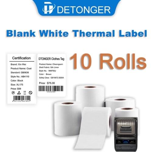 DEONTGER 10 Rolls White Thermal Synthetic Label Paper Sticker Adhensive Scratchproof Waterproof Oillproof Tear Resistant