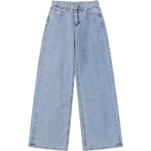 Womens Jeans 2021 Spring Casual Streetwear High Waist Denim Trouser Vintage Baggy Versatile Fashion Straight Iong Pants