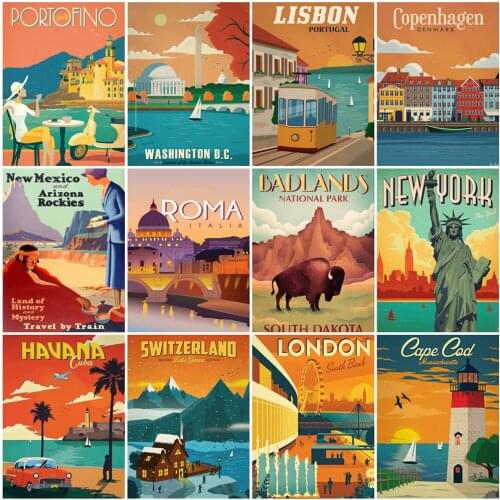 EverShine 5D Diamond Embroidery Cartoon Picture Of Rhinestones Diamond Painting New York Cross Stitch London Home Decor