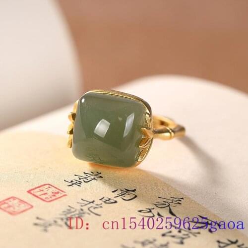 Green Jade Ring Crystal 925 Silver Amulet Fashion Gemstone Jewelry Women Chalcedony Natural Gifts Zircon Charm