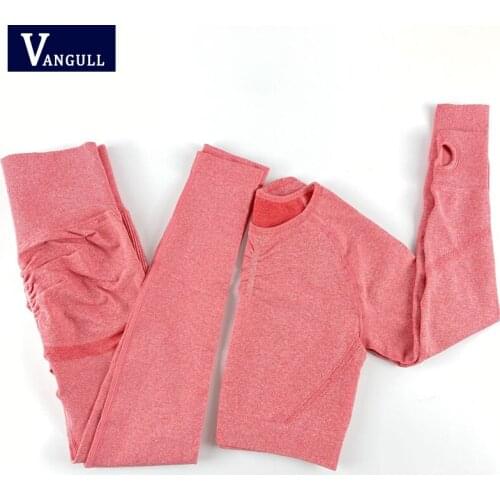Vangull Seamless Women Sport Set For Gym Long Sleeve Shirts High Waist Leggings Skinny Clothes Seamless Sport Suit Sexy Yoga Set