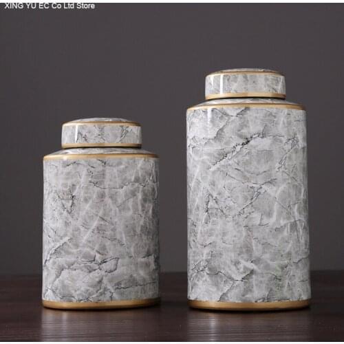 Neoclassical Marble Decorative Jars Modern Living Room Home Decorations Geometric Craft Ceramic Desktop Decoration Storage Jars