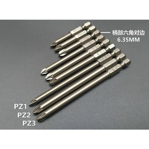 New 3Pcs 1/4" Pozidriv Screwdriver Bit PZ1 PZ2 PZ3 S2 Steel Magnetic Screwdriver L75mm 100mm