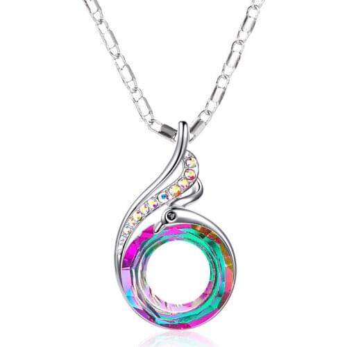 New Fashion Colorful Crystal Peacock Gradient Pendant Necklace for Women Trendy Statement Necklace Jewelry Gift