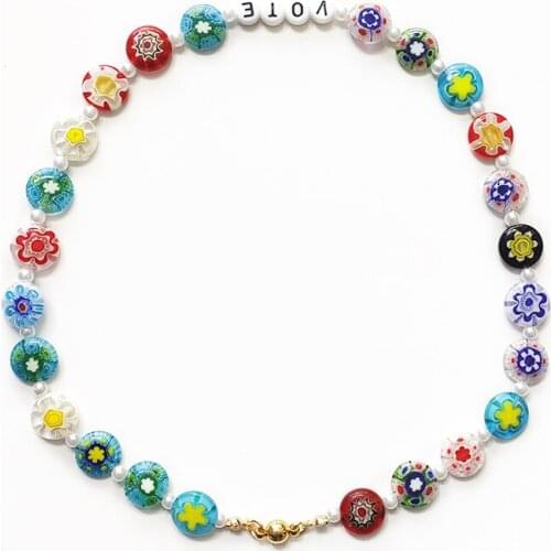 Bohemian Millefiori-Crystal Beaded Necklace Handmade Personalized Custom Letter Necklace Party Charm Jewelry collares para muje