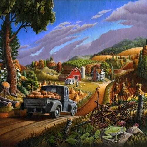 Full Square Diamond painting Car pumpkin farm frog Full Round Diamond embroidery Cross stitch Car pumpkin DIY 3D Diamond mosaic