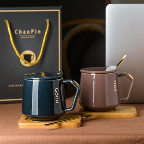 Luxury Gold Rim Ceramic Office Coffee Milk Tea Mug Wedding Birthday Couples Christmas Gifts Friends Cup With Lid Spoon Gift Box