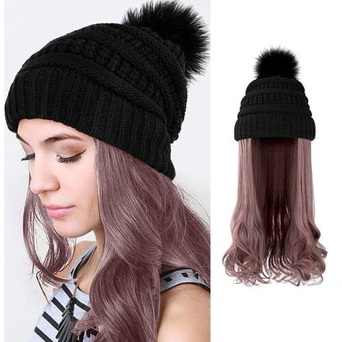 Fashion Long Curly Hair Hat Wig One Knit Hat Wool Curl Corn Perm Curl 2021 Ladies Spring Autumn Decor Warm All-in-one Knitte Hat