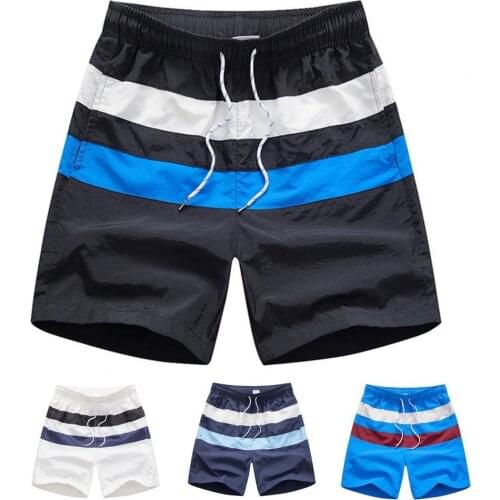 Summer Mens Beach Shorts Surf Trunks Plus Size Drawstring Swim Shorts Striped Breathable Polyester Men Surf Shorts for Beach