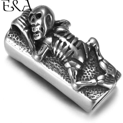 Stainless Steel Slider Beads Skeleton 12*6mm Hole Slide Charms for Men Leather Bracelet Punk Jewelry Making DIY Supplies