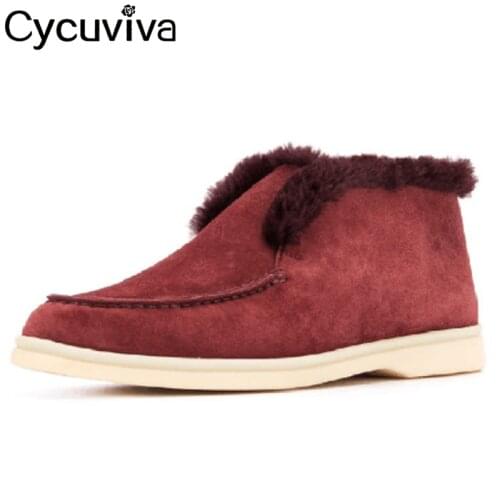 Comfy Wool Snow Women Boots High Quality Winter Flat Shoes Slip On Runway Boots Warm Down Smooth Suede Short Zapatos de mujer