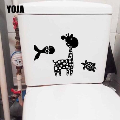 YOJA 24X16.4CM Toilet Seat Sticker Kids Animal Giraffe Fish Turtle Cartoon Wall Decal Decor T5-0297