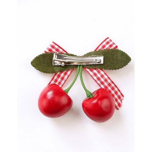 1 Pcs Lovely Cherry Hair Clip Stripe Lattice Dot Bow Barrettes Hairpin for Kids Girls Handmade Fashion Headwear Cute Fruit Style