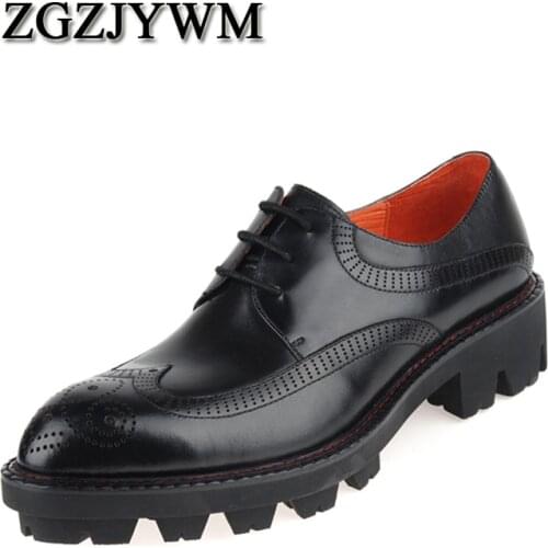 ZGZJYWM Brand Fashion High Quality Genuine Leather Business Dress Thick Soles Lace-Up Black/Red Breathable Oxfords Men Shoes