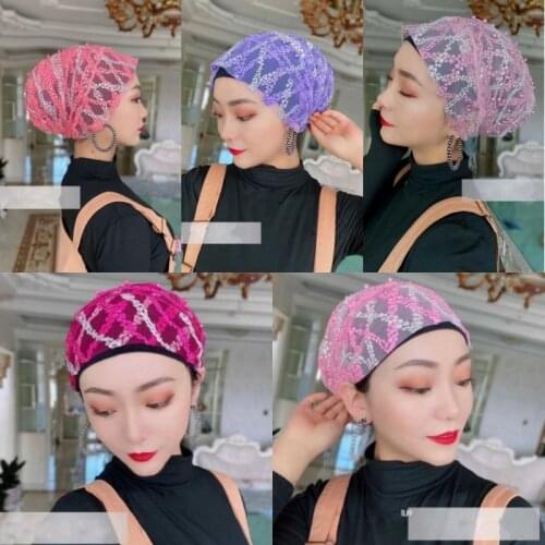 Arab Ladies Base Cap Beaded Cross-stripe Caps Fashion Girls Headwear Accessories Dubai Casual Candy Color Hat Sweet Turban Hat