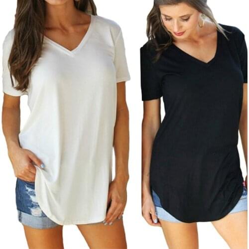 Womens Cotton Short-sleeved T-shirt Slub Cotton Loose Plus Size Womens V-neck T-shirt Tops Comfortable Breathable And Cool