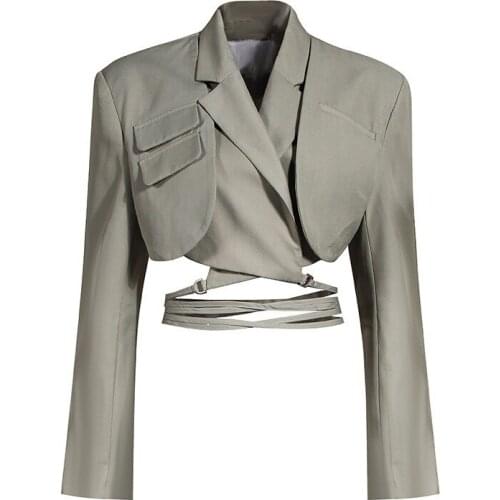Spring Autumn Half-body Skirt Gray Pleated Irregular Two Pieces Suit New Lapel Long Sleeve Loose Women Fashion