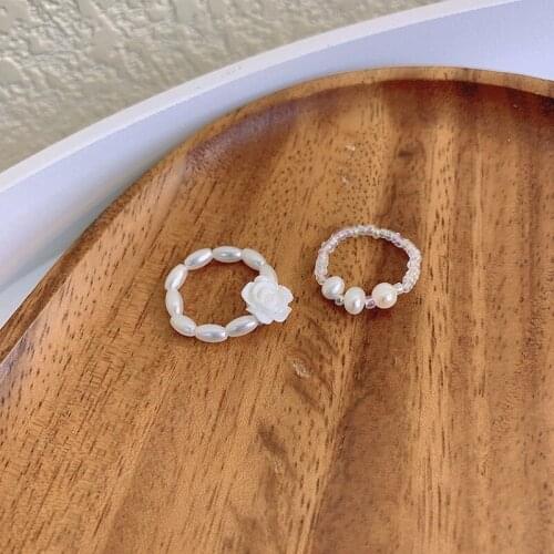 U-Magical 2021 Designed White Simulation Pearl Flower Ring for Women Girls Temperament Beaded Crystal Finger Ring Jewellery