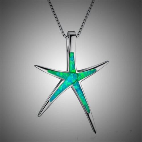 Statement Blue Opal Enamel Starfish Pendant Necklace Chain Collar Ocean Animal Necklaces Jewelry For Women Girl Accessories