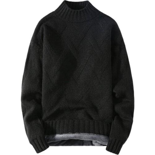 Winter Fleece Sweater Men Fashion Warm Pullovers Mens Thick Sweater O Neck Solid Knitted Pullovers Men Casual Streetwear