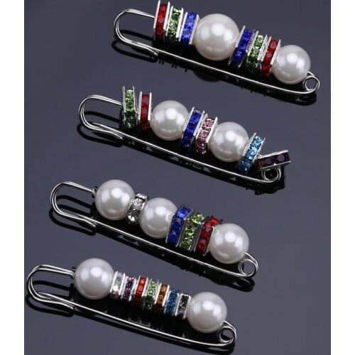 12pcs/lot New seven color rhinestone with imitation pearl brooches fashion jewelry accessories for Christmas