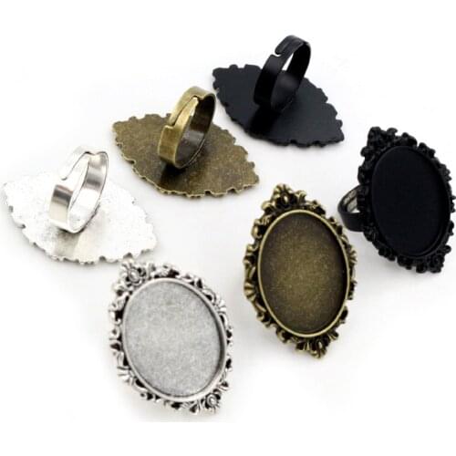 18x25mm 5pcs Antique Bronze and Silver Plated Brass Oval Adjustable Ring Settings Blank/Base,Fit 18x25mm Glass Cabochons